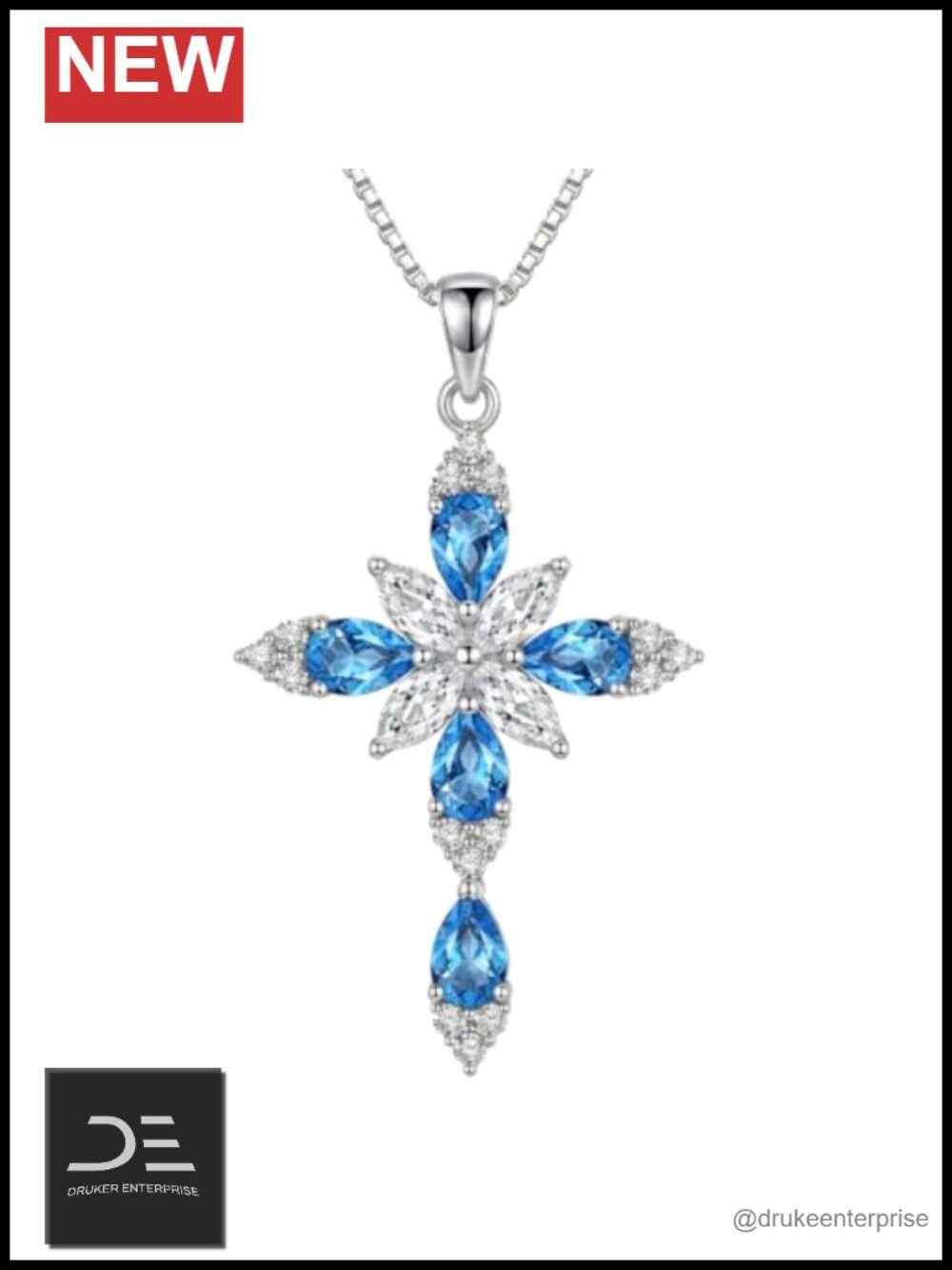 Crystal Cross Birthstone Pendant Necklace Topaz Gemstone
